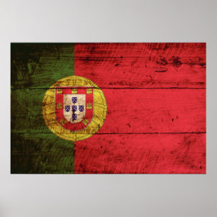 Affiche Portugal Flag on Old Wood Grain