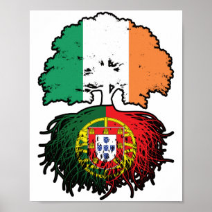 Affiche Portugal Portuguese Irish Ireland Tree Roots Flag