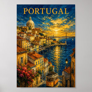 Affiche Portugal : Souvenir d'art de Lisbonne au coucher d