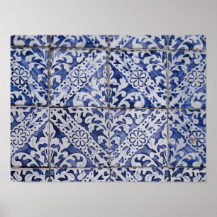 Affiche Portuguese Tiles - Azulejo Blue and White Floral