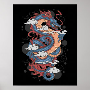 Affiche Pos d'art traditionnel de dragon japonais antique