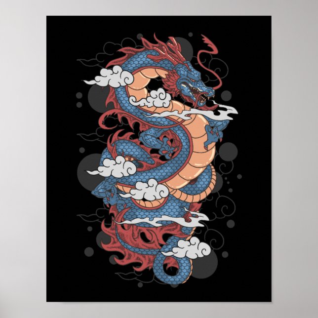 Affiche Pos d'art traditionnel de dragon japonais antique (Devant)