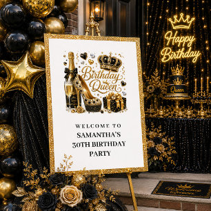 Affiche Pos Glam Black Gold Paillettes Anniversaire Reine