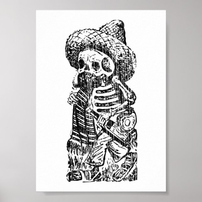 Affiche Posada Calavera avec Moustache et Tequila (Devant)