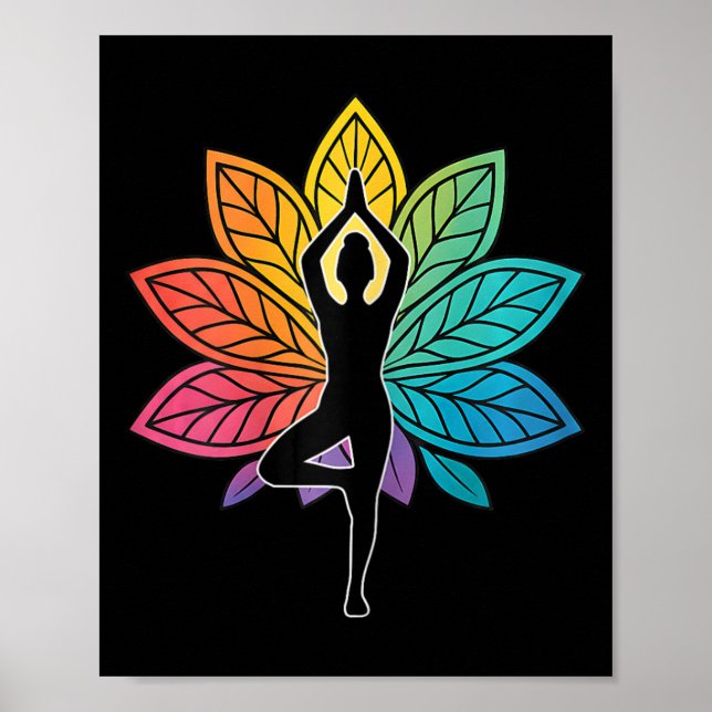 Affiche Pose de yoga chakra arbre silhouette lotus lance m (Devant)