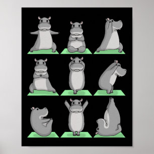 Affiche Pose de yoga de l'hippopotame zen mignon exercice 