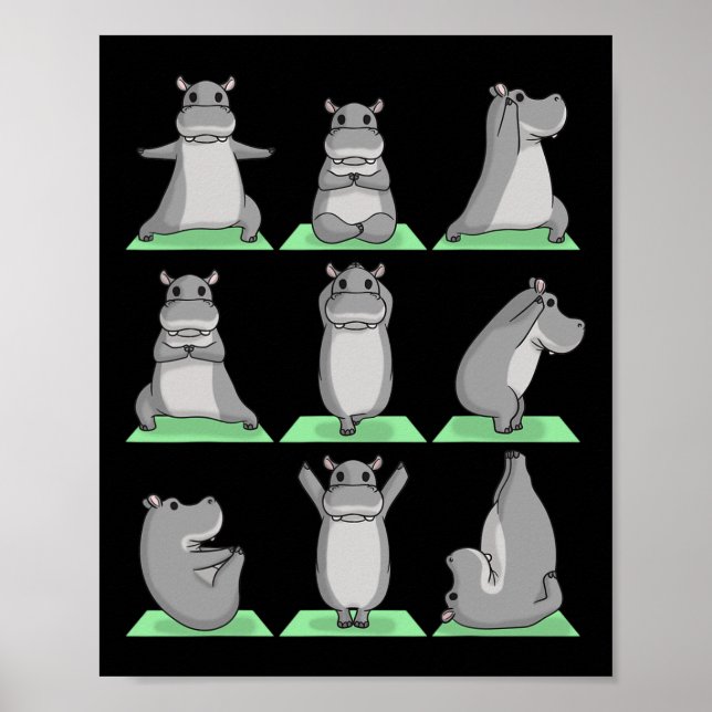 Affiche Pose de yoga de l'hippopotame zen mignon exercice  (Devant)