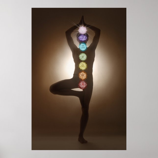 Affiche Pose debout, yoga, yoga, chakras, chakra, aura (Devant)
