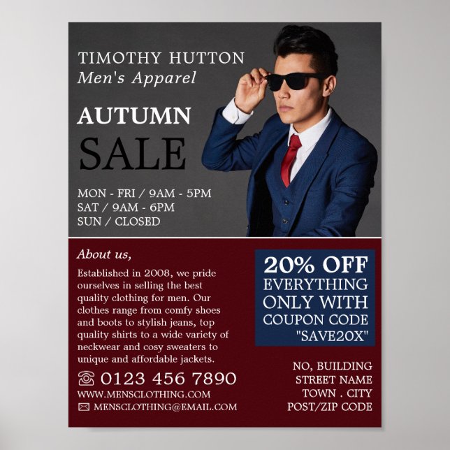 Affiche Pose Homme, Vêtements Hommes Publicité (Devant)