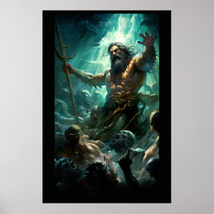 Affiche Poséidon combattant les hommes de mer zombies