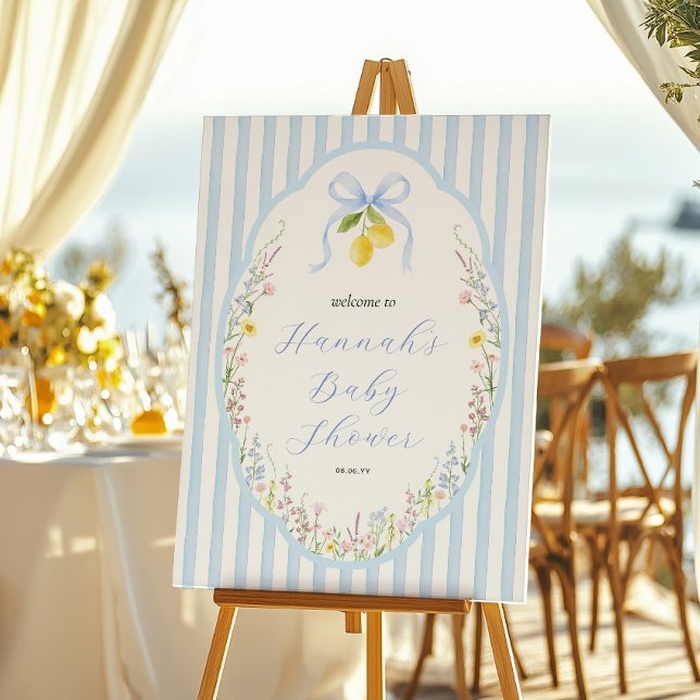 Affiche Posey Wildflower Blue Bow Baby Shower Welcome (Créateur téléchargé)