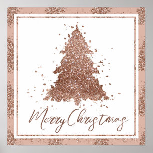 Affiche Posh Joyeux Noël   Glam Rose Gold Blush Tree