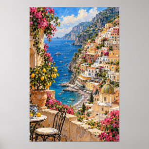 Affiche Positano Côte d'Amalfi Méditerranée Mur Bord de Me