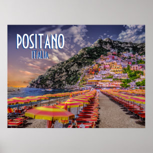 Affiche Positano Italie Amalfi Côte coucher de soleil Voya