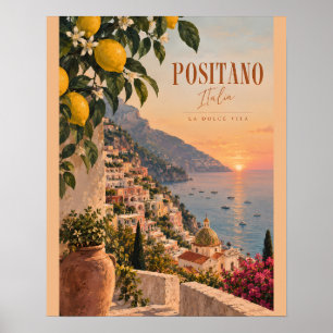 Affiche Positano Italie Ville Côtière Illustrative