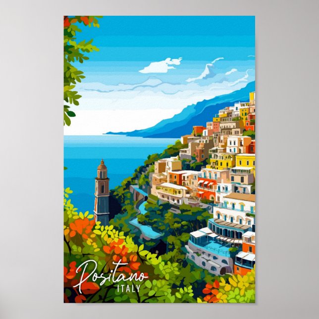 Affiche Positano Italy Art vintage travel illustration (Devant)