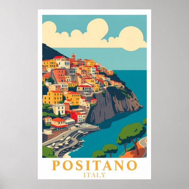 Affiche Positano Italy Vintage Travel Amalfi Coast Art (Devant)