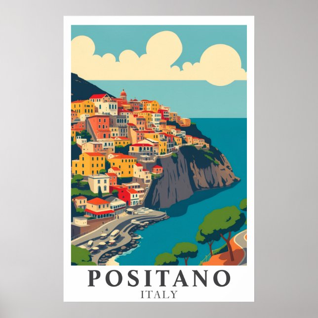 Affiche Positano Italy Vintage Travel Amalfi Coast Art (Devant)