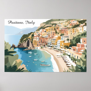 Affiche Positano vintage Italie  Côte d'Amalfi Art de voya