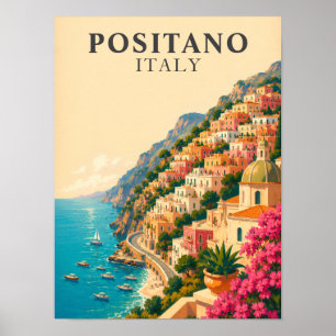 Affiche Positano Vintage Italie Voyage Côte Amalfitaine