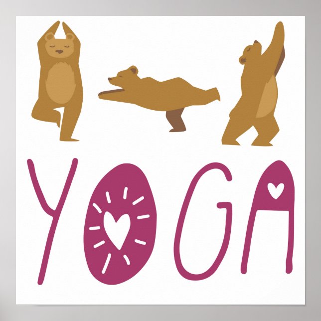 Affiche Positions de yoga d'ours drôle (Devant)