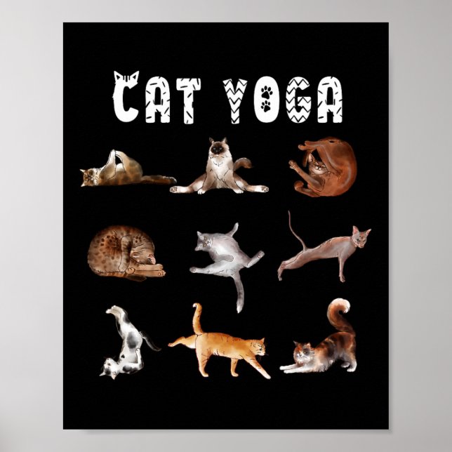 Affiche Positions de yoga pour amateurs de chats drôles de (Devant)