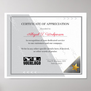 Affiche Poste d'affichage de l'employé du certificat d'app