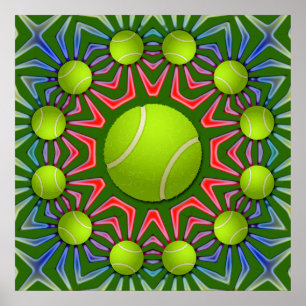 AFFICHE POSTE DE BALL RETRO TENNIS