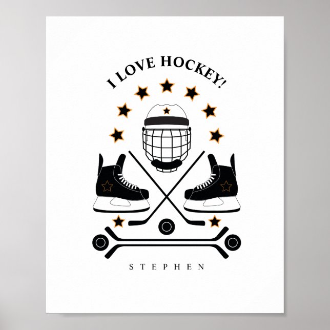 Affiche Poste Motif d'équipement sportif de hockey noir et (Devant)