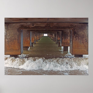AFFICHE POSTER, "BENEATH HANALEI PIER" (KAUAI, HAWAII)