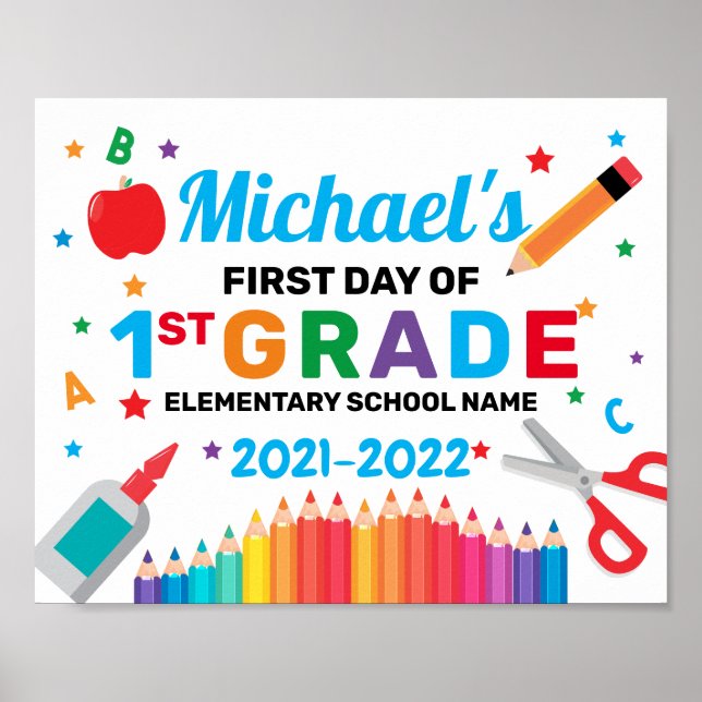 Affiche Póster Colorful First Day Of School Sign boy (Devant)