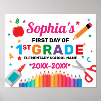 Affiche Póster Colorido Primer Día Del Rótulo Escolar