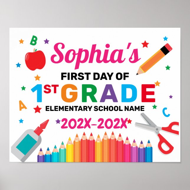 Affiche Póster Colorido Primer Día Del Rótulo Escolar (Devant)