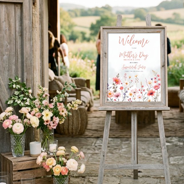 Affiche Póster Dreamy Wildflowers Field Mothers Day Event (Dreamy Wildflowers Field Mother's Day Event Welcome Sign Poster. )