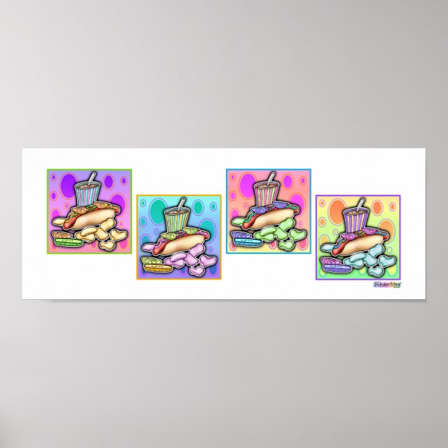 Affiche Poster, Imprimer - Pop Art Hot Dog avec des chips  (Devant)