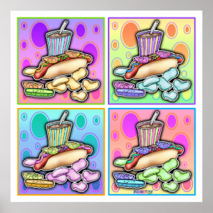 Affiche Poster, Imprimés - Pop Art Hot Dog avec Chips & un
