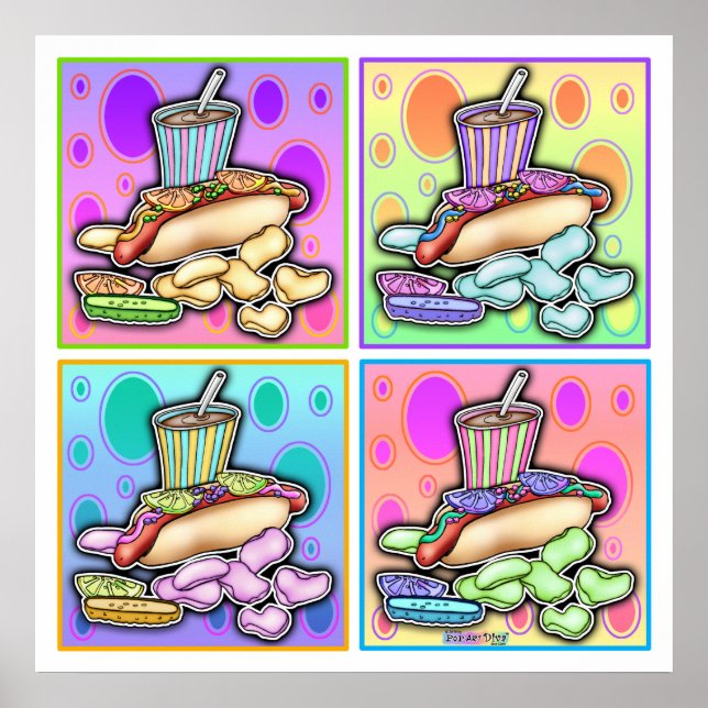 Affiche Poster, Imprimés - Pop Art Hot Dog avec Chips & un (Devant)