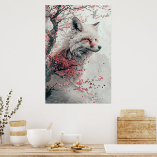 Affiche PosterKitsune Spirit – Japanese Fox in Blossom For