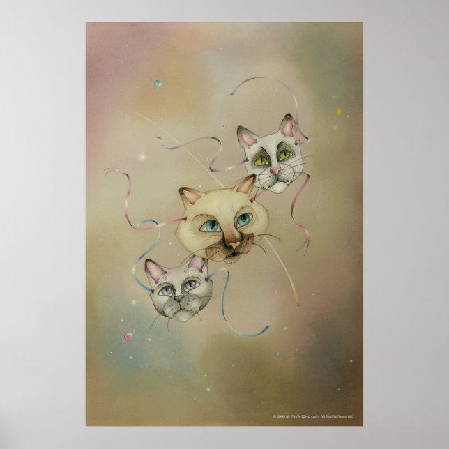 Affiche Posters, Beaux-Arts - Masques de chats siamois (Devant)