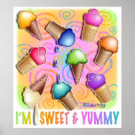 Affiche Posters, Imprimés - Pop Art Ice Cream Cones<br><div class="desc">Cool avec ces cônes de glace pop art colorés dans un arc-en-ciel de saveurs et un arrière - plan tourbillonné crémeux de pastels sherbet. Parfait pour un salon de crème glacée, une chambre pour enfants ou une cuisine. Toute légende sur l'image est séparée ! Supprimez cette image et ajoutez votre...</div>