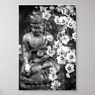 AFFICHE POSTRE PHOTOGRAPHIQUE DE BOUDDHA ET FLEURS
