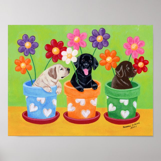 Affiche Pot à fleurs Labrador Chiots Artwork (Devant)