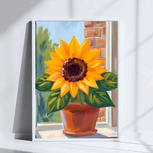 Affiche Pot de tournesol jaune Art aquarelle florale