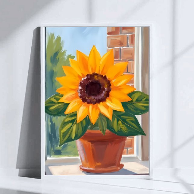 Affiche Pot de tournesol jaune Art aquarelle florale (Créateur téléchargé)