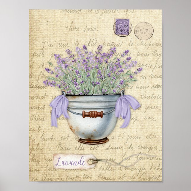 Affiche Pot en émail vintage lavande française (Devant)