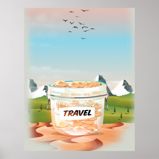 Affiche Pot en verre pour l'argent de voyage (Devant)