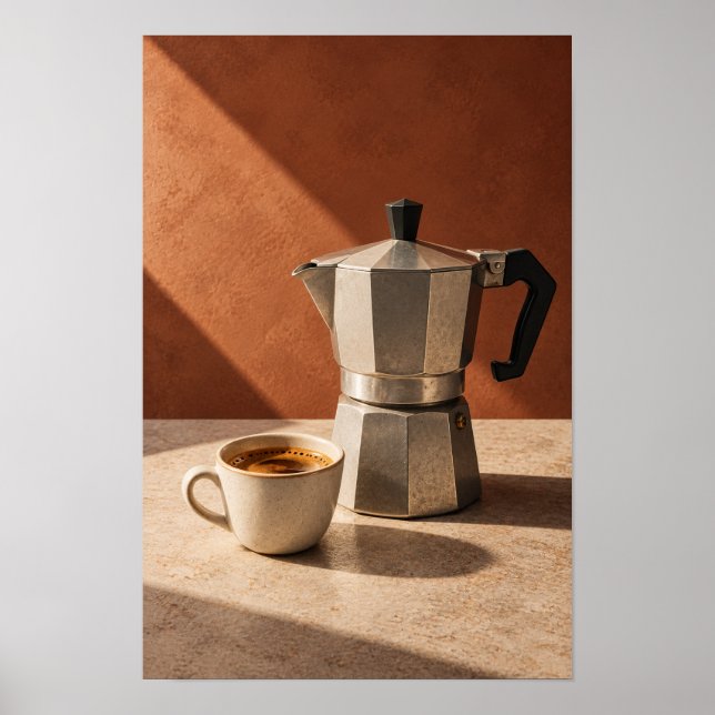 Affiche Pot Moka Italien et Espresso – Chaud Minimalisme C (Devant)
