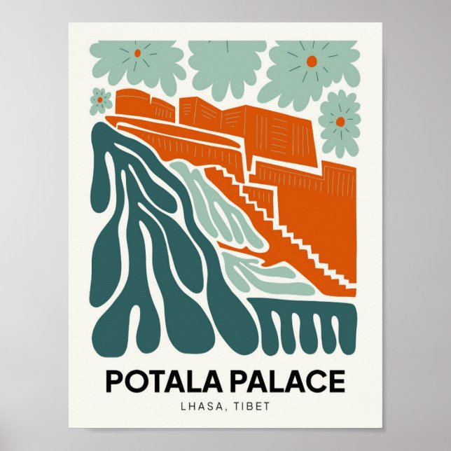 Affiche Potala Palace Lhasa Tibet Voyage abstrait floral (Devant)