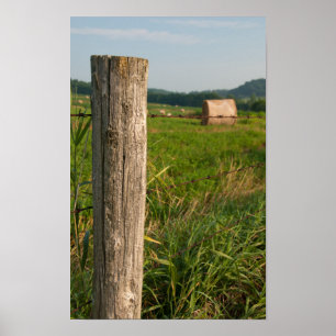 Affiche Poteau de Clôture de Ferme Rurale et Balles de Foi