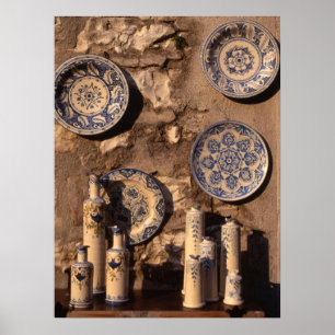 Affiche Poterie bleue et crème Ombrie